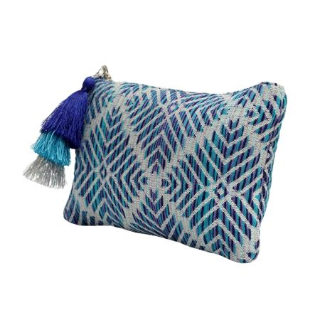 Blue Geometric Beaded Cotton Clutch Types Of Bags  For Women 